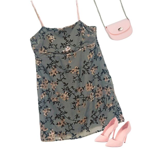 Whimsygoth Charcoal Moody Floral Burnout Sheer Mini Dress Medium - Picture 15 of 16